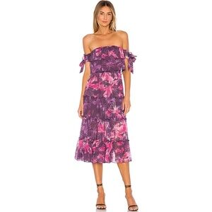MISA Los Angeles Micaela Dress in Purple Pink Floral Off The Shoulder Ruffle